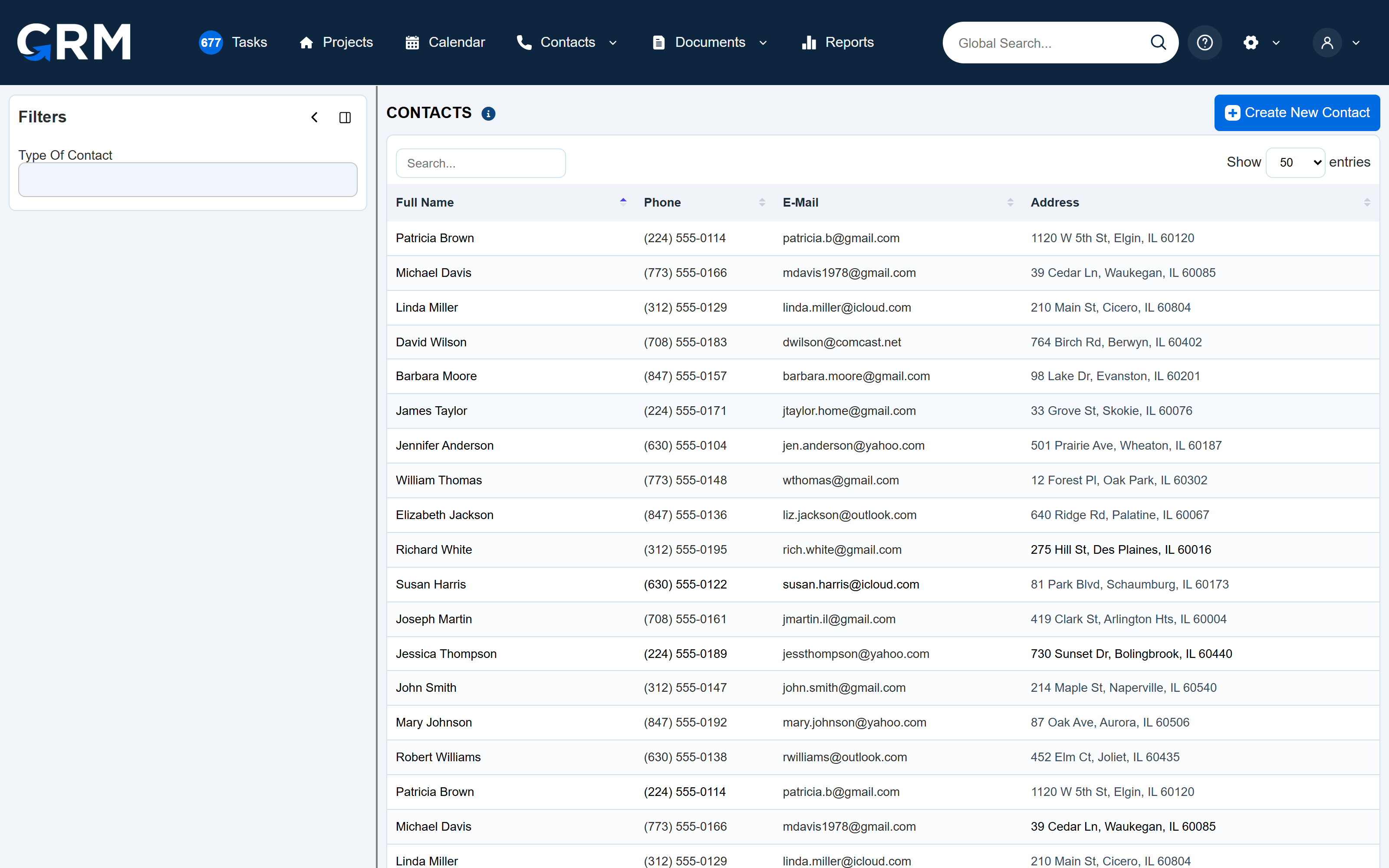 CRM For Claims — customer contacts with phones and emails on every claim